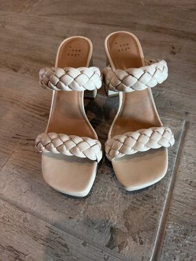 a new day Braided Double-Strap Block Heel Sandals in Cream
